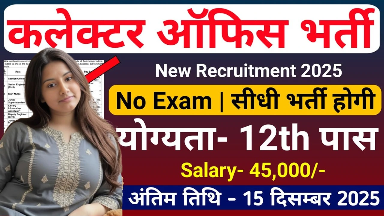 Collector Office Bharti 2025 for 12th Pass without Exam