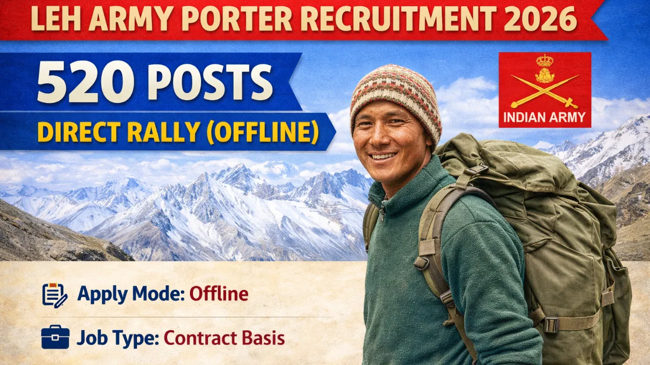 Leh Army Porter Recruitment 2026 for 520 Posts for 10th Pass