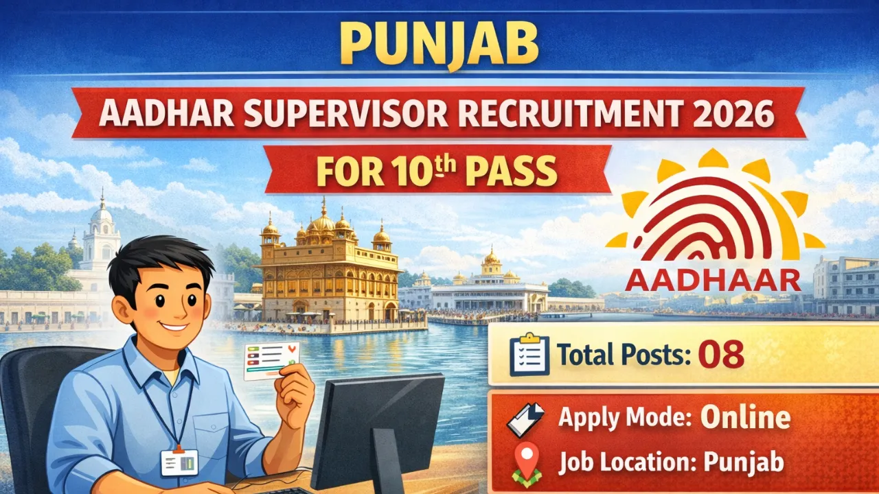 Punjab Aadhar Supervisor Recruitment 2026 for 10th Pass