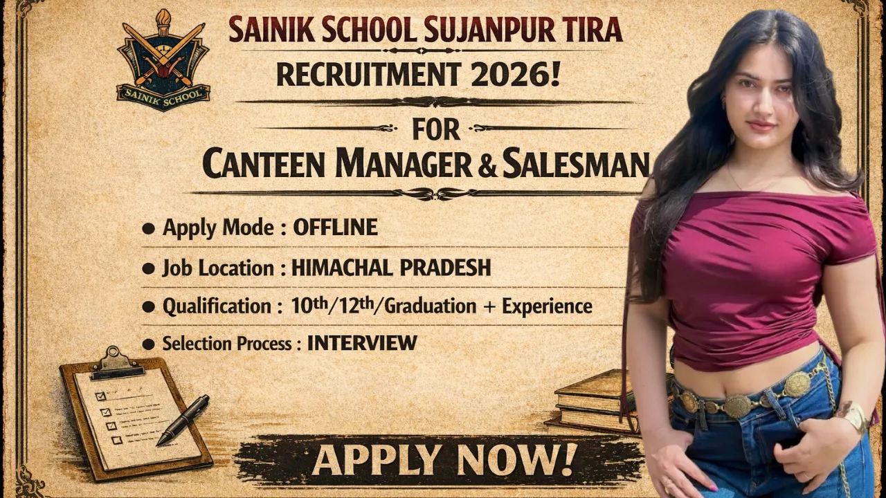 Sainik School Sujanpur Tira Recruitment 2026 for Canteen Manager and Salesman