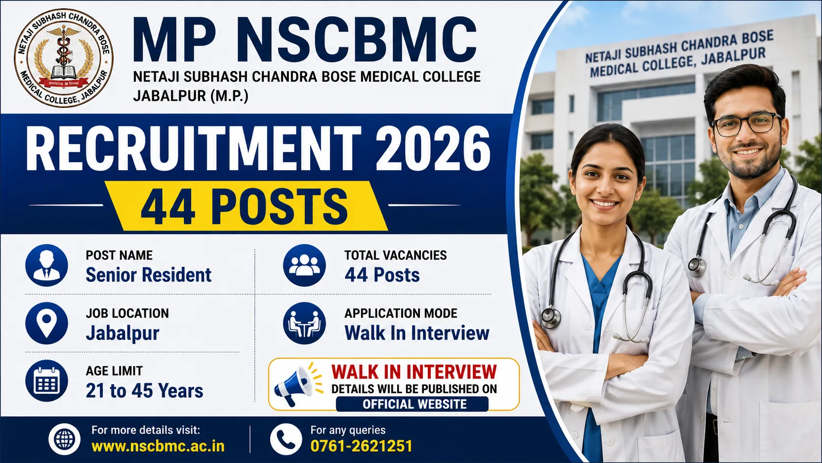 MP NSCBMC Recruitment 2026 for 44 Posts
