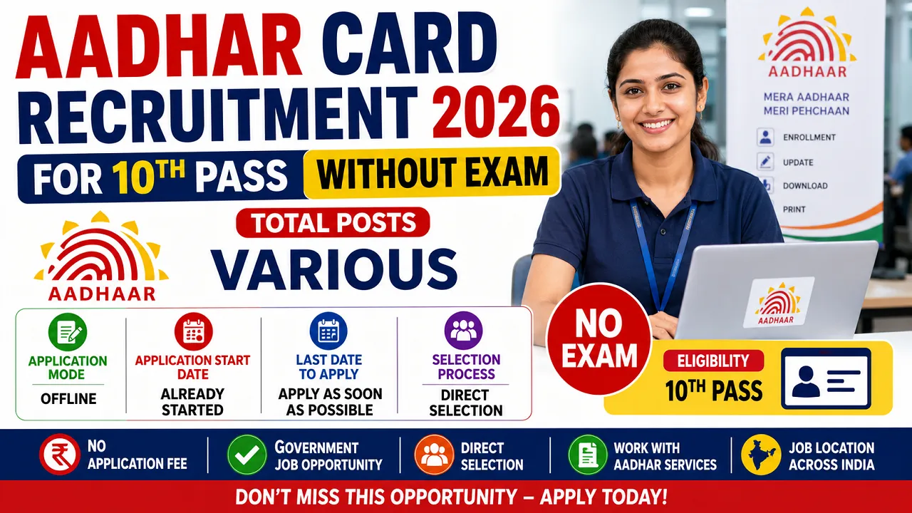 Aadhar Card Recruitment 2026 for 10th Pass without Exam