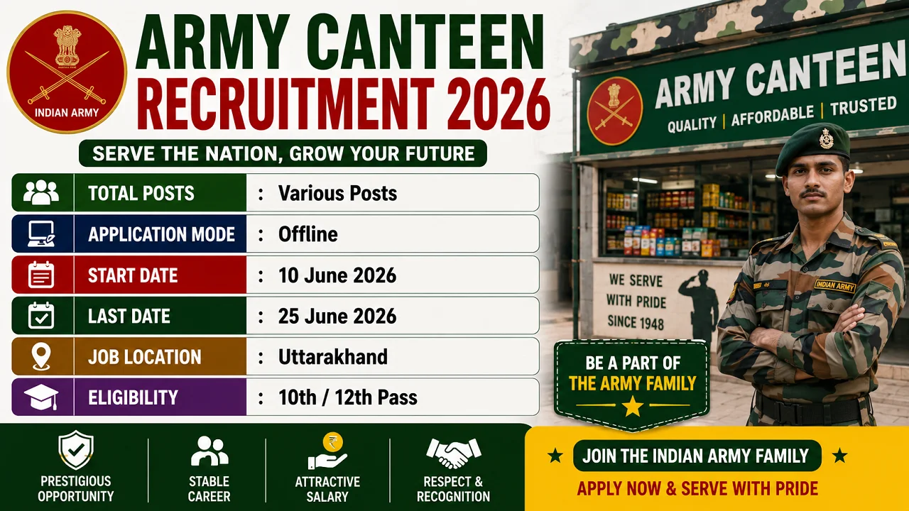 Army Canteen Recruitment 2026 for 10th Pass without Exam
