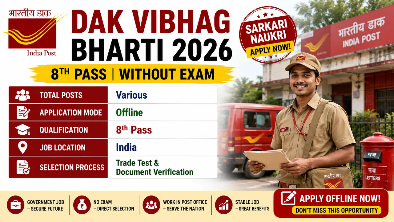 Dak Vibhag Bharti 2026 for 8th Pass without Exam