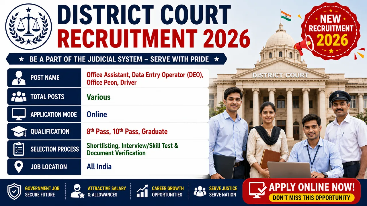 District Court Recruitment 2026 for Office Assistant, DEO, Peon & Driver
