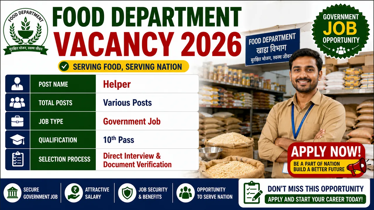 Food Department Vacancy 2026 for 10th Pass without Exam