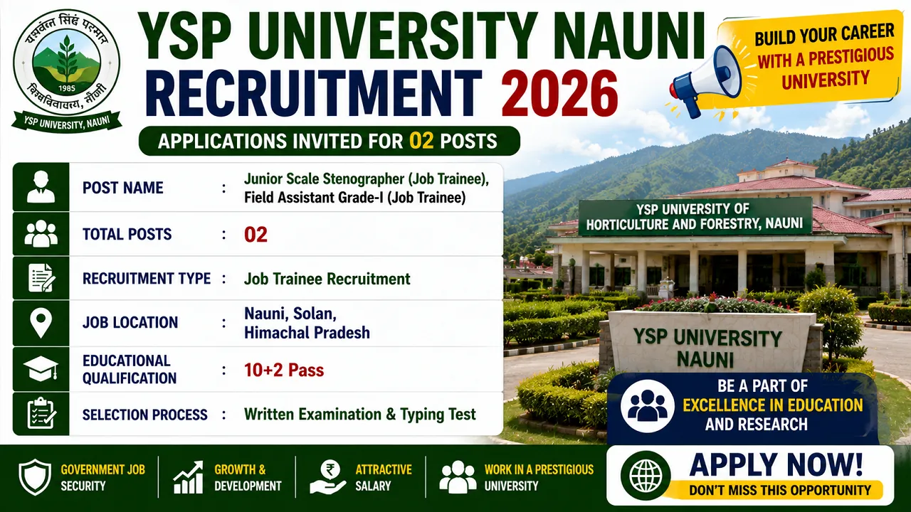Himachal YSP University Nauni Recruitment 2026 for 02 Posts