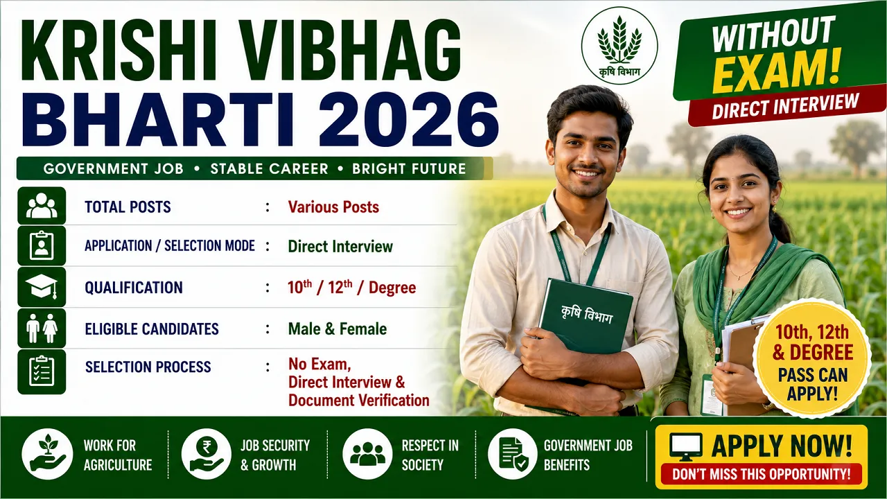 Krishi Vibhag Bharti 2026 for 10th 12th Pass without Exam