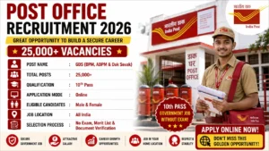 Post Office Recruitment 2026 for 10th Pass for 25000 Posts