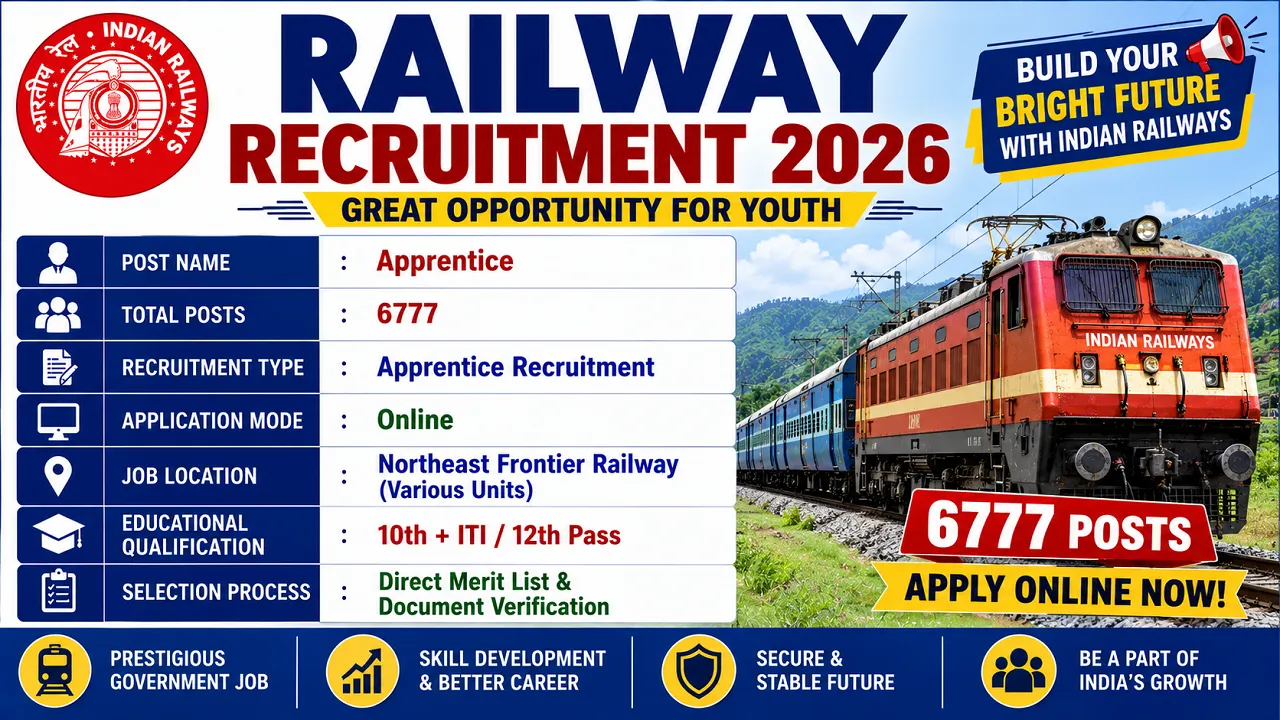 Railway Recruitment 2026 for 6777 Posts for 10th Pass