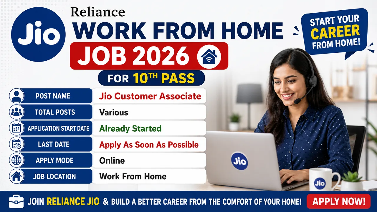 Reliance Jio Work From Home Job 2026 for 10th Pass