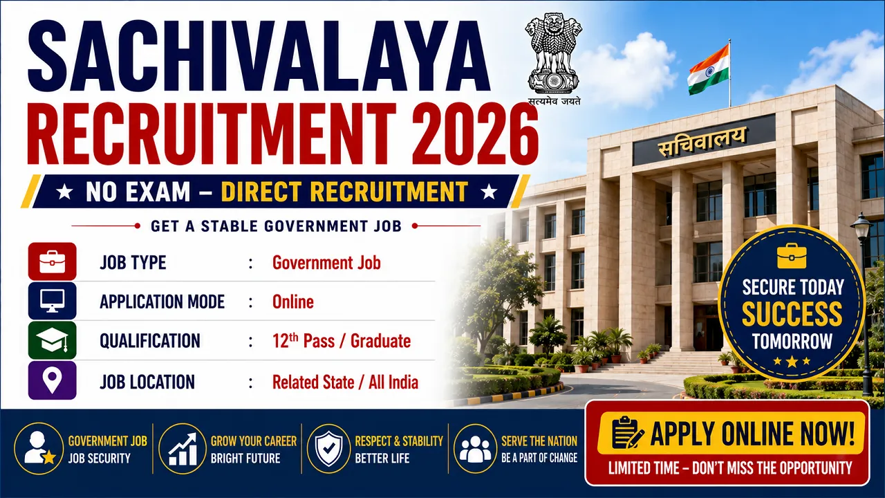 Sachivalaya Recruitment 2026 for 12th Pass No Exam Direct Recruitment