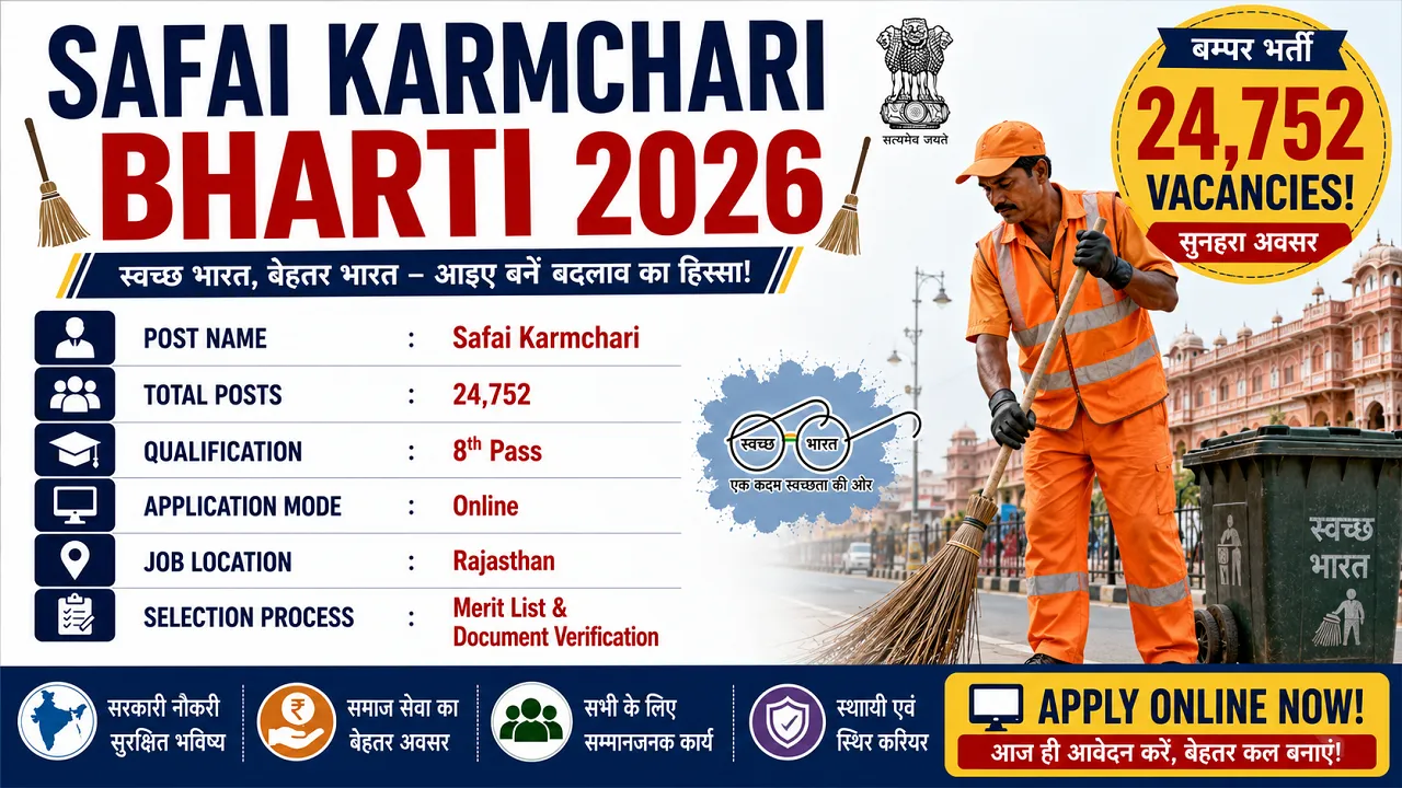 Safai Karmchari Bharti 2026 For 24752 Post for 8th Pass