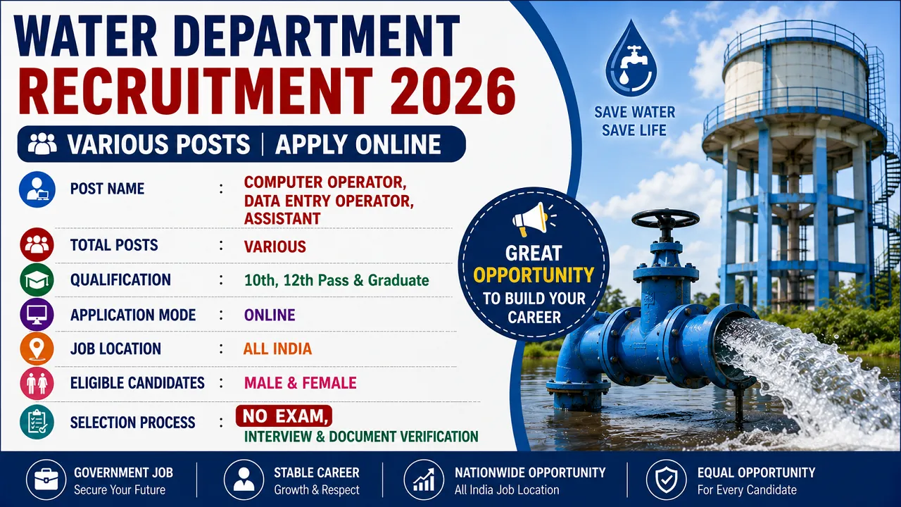 Water Department Recruitment 2026 for Computer Operator, Data Entry Operator & Assistant