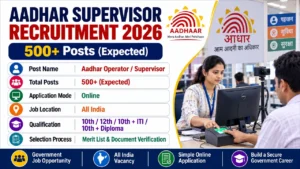 Aadhar supervisor recruitment 2026 for 500+ posts apply