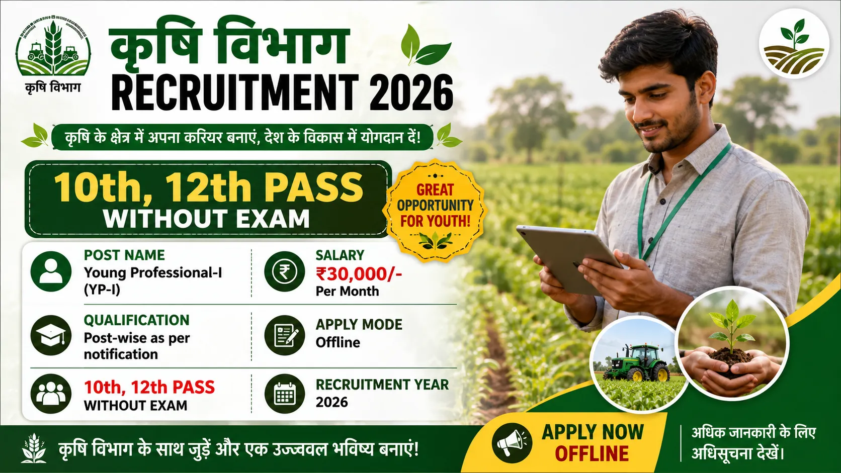 Krishi Vibhag Recruitment 2026 for 10th, 12th Pass without Exam