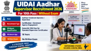 UIDAI Aadhar Supervisor Recruitment 2026 for 10th Pass without Exam